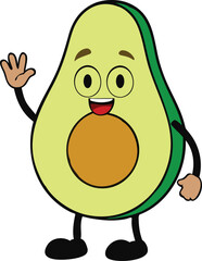 mascot avocado design waving hand vector