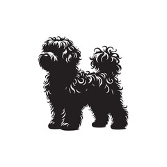 Elegant Maltipoo dog silhouette vector illustration featuring the playful charm of this poodle-Maltese mix breed, ideal for pet art, design projects, and dog lover graphics.
