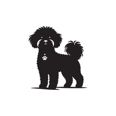 Elegant Maltipoo dog silhouette vector illustration featuring the playful charm of this poodle-Maltese mix breed, ideal for pet art, design projects, and dog lover graphics.
