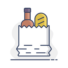 Obraz premium Paper bag with food vector isolated icon