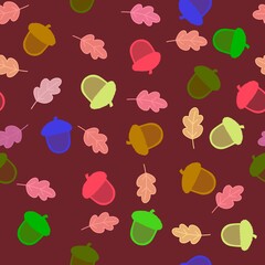 Autumn leaves seamless acorn pattern for wrapping paper and fabrics