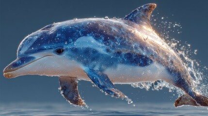 Energetic Marine Life A Dolphin Leaping Through Water with Dynamic Splashes
