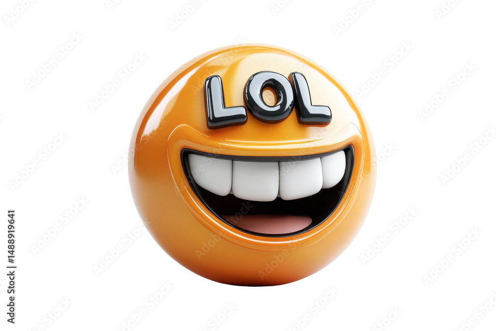 Poster cheerful orange smiley face with lol text, perfect for conveying humor and positivity on transparent