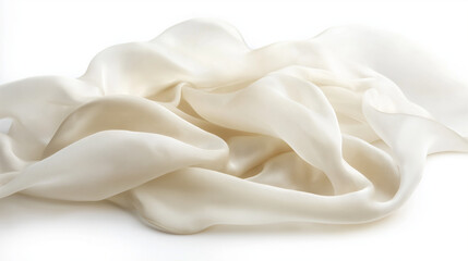 A white silk or satin headscarf drapes softly with a smooth, elegant sheen  isolated on white background 
