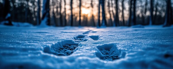 Winter Wonderland: Footprints in the Snow at Sunset