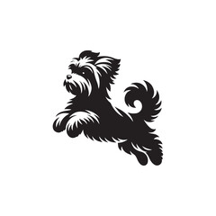 Morkie dog silhouette showcasing small, adorable mixed breed charm, playful and loving pet, digital vector art, perfect for logos, designs, crafts, and animal-themed projects.
