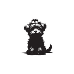 Morkie dog silhouette showcasing small, adorable mixed breed charm, playful and loving pet, digital vector art, perfect for logos, designs, crafts, and animal-themed projects.
