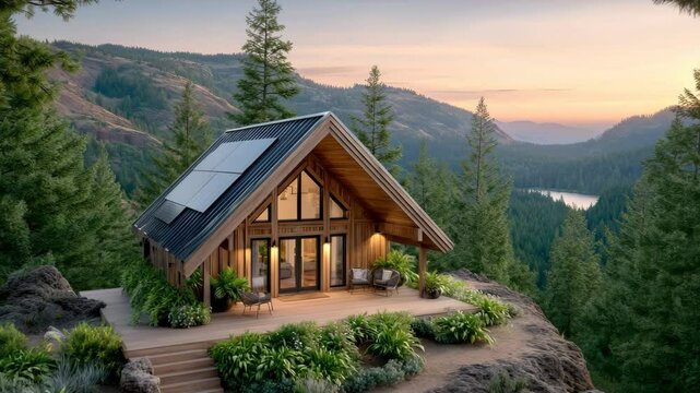 Woodland solar setup, off-grid solar living shines in forest settings, nature meets technology through off-grid solar living design, sustainable lifestyle reflects off-grid solar living values