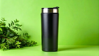 gym water bottle mockup on green background