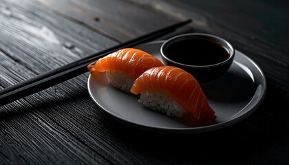 Minimalist Sushi Plate on Light Wood Table