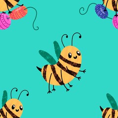 Kids seamless bee pattern for fabrics and packaging and gifts and cards and linens and wrapping paper