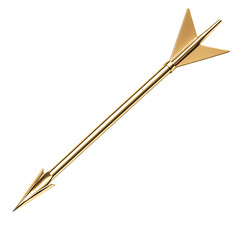 Sleek Arrow with Smooth Geometry in Metallic Gold Isolated on Transparent Background