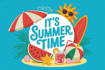 Cheerful summer illustration with beach items.