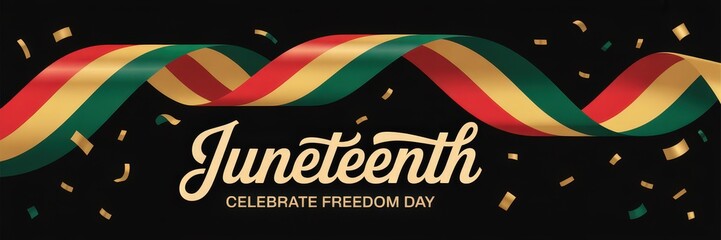 Juneteenth celebration with colorful ribbons and confetti.