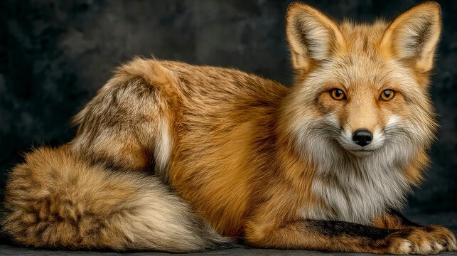 Resting Fox with Vibrant Orange Fur and Expressive Eyes Captured in a Detailed CloseUp Agains