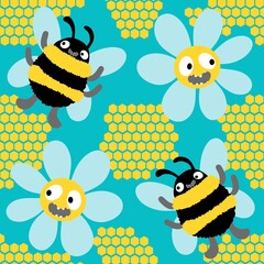 Kids seamless bee pattern for fabrics and packaging and gifts and cards and linens and wrapping paper