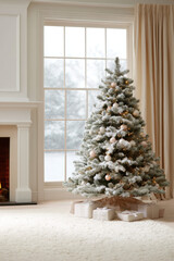 Fototapeta premium beautifully decorated christmas tree in cozy living room with single stunning ornament catching light