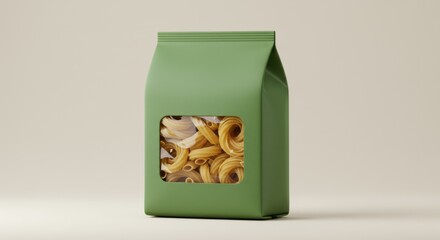 Matte Green Pasta Packaging with Transparent Window
