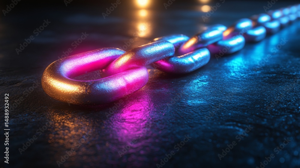 Poster the modern stock image features a 3d neon holographic chain or link icon set against an isolated bac