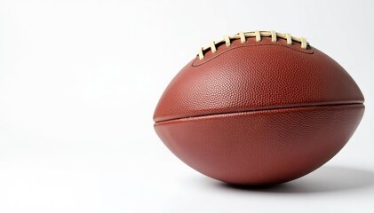 Close-up of worn leather football, white background, texture, brown