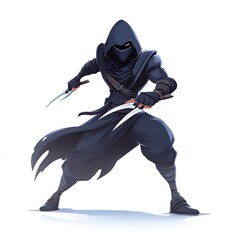 Shadowy Rogue Gaming Character with Throwing Knives