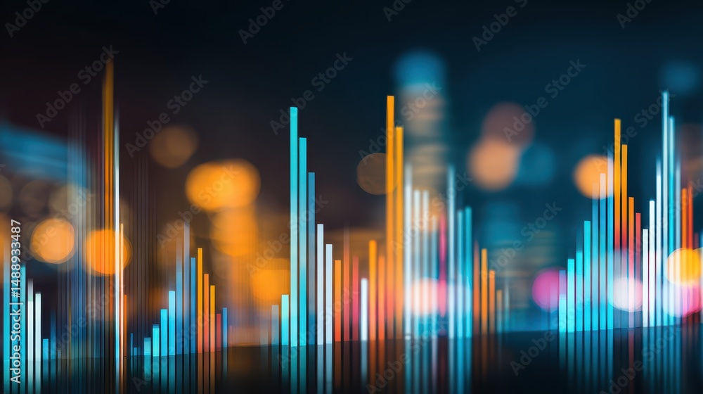 Aufkleber abstract digital visualization of colorful financial data with vibrant bars and bright bokeh lights 
