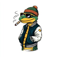 Naklejka premium Cool Lizard Wearing Jacket and Sunglasses
