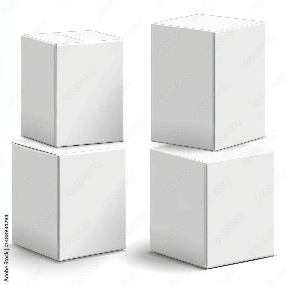 Poster this assortment of blank cardboard display box mockups features front and side angles, isolated on a