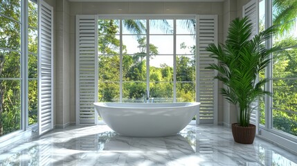 Fototapeta premium This modern bathroom boasts a bright and spacious design, complete with a large illuminated mirror, a wide sink, and taps that can be used by multiple people at once