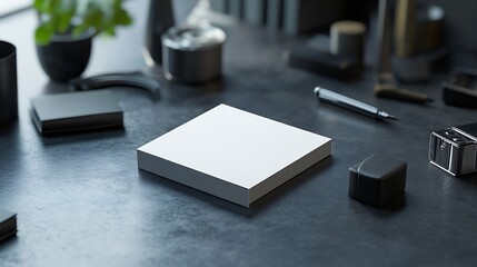 White square notepad on dark surface