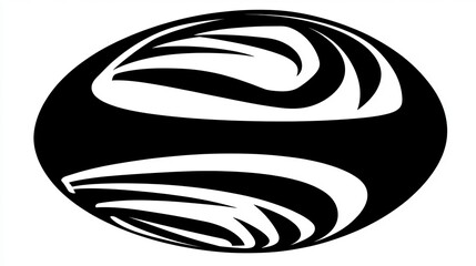 A black and white illustration of a rugby ball, rendered in a simple modern style, provides a minimalist representation of the sport