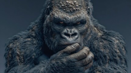 Thoughtful Primate with Intense Gaze and Detailed Fur Texture Perfect for Wildlife Nature an