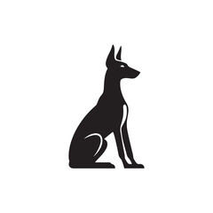 Pharaoh Hound silhouette showcases sleek, elegant lines of this ancient breed, highlighting its athletic build, pointed ears, graceful posture, alert expression, and noble desert heritage.

