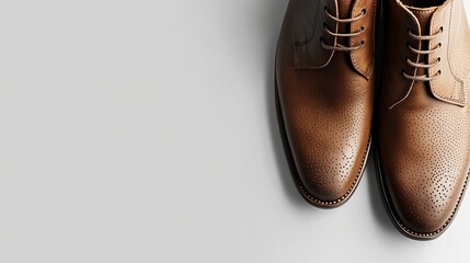 Against a clean white background, a pair of brown leather boots for men is displayed