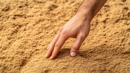 Hand Touching Golden Sand Texture, Beach, Dunes