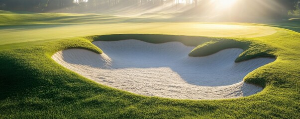 Lush Golf Course Bunker with Morning Sun Rays Fairway Sand Trap, Golf , Greenery