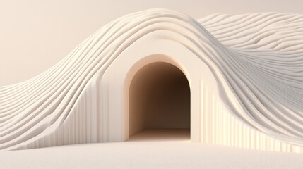 Minimalist Beige Tunnel Abstract 3D Render, Architecture , Design