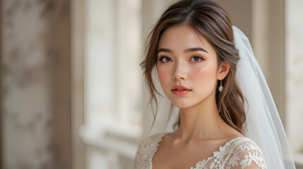 Portrait of a beautiful young woman in a wedding dress