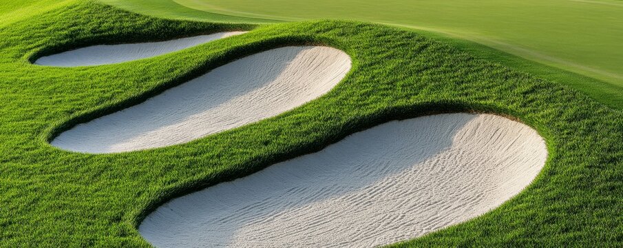 Scenic Golf Course Bunker Lush Green Grass and White Sand Traps,Golf ,Sandtrap