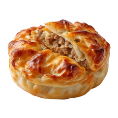 A freshly baked savory pie, with golden crust, inviting textures and delicious flavors