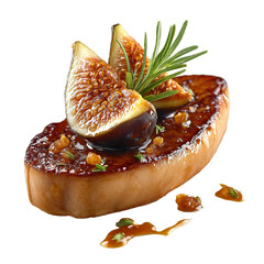 A gourmet dish of foie gras topped with fresh figs and rosemary, showcasing culinary excellence and elegant presentation