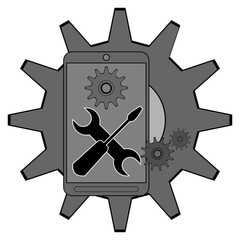 Icono de reparaci&oacute;n de tel&eacute;fono m&oacute;vil para folleto, tienda, sitio web y app.