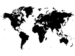 Naklejka premium Black and White World Map Silhouettes – Flat and Globe Projections for Global Concepts, Design, and Education.