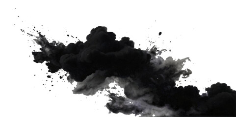 Obraz premium Vibrant black Full frame of forms and textures of an explosion of powder smoky wave isolated Spraying abstract acrylic paint 
