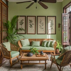 Cozy Indochine-Rustic fusion living room
