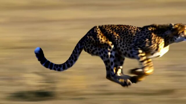 Capture the Speed: Cheetah Running Across Dry Savanna  Exclusive Footage. A cheetah running across a dry grass covered field.