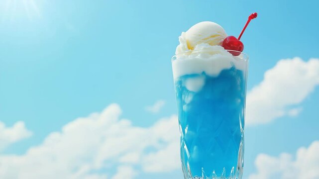 青いクリームソーダと夏空