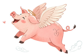 Naklejka premium illustration of a pig with wings, flying sticker, isolated on transparent background - generated by ai