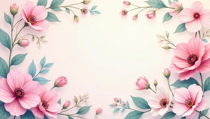 Fototapeta premium Delicate floral motif, soft pastel hues, delicate line art, simple, beauty, invitation