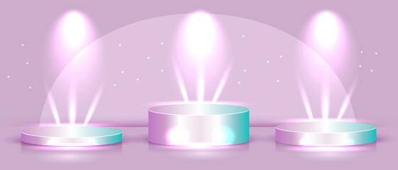 Realistic podiums with highlights and shadows, universal round, oval, stepped. For your creative designs.